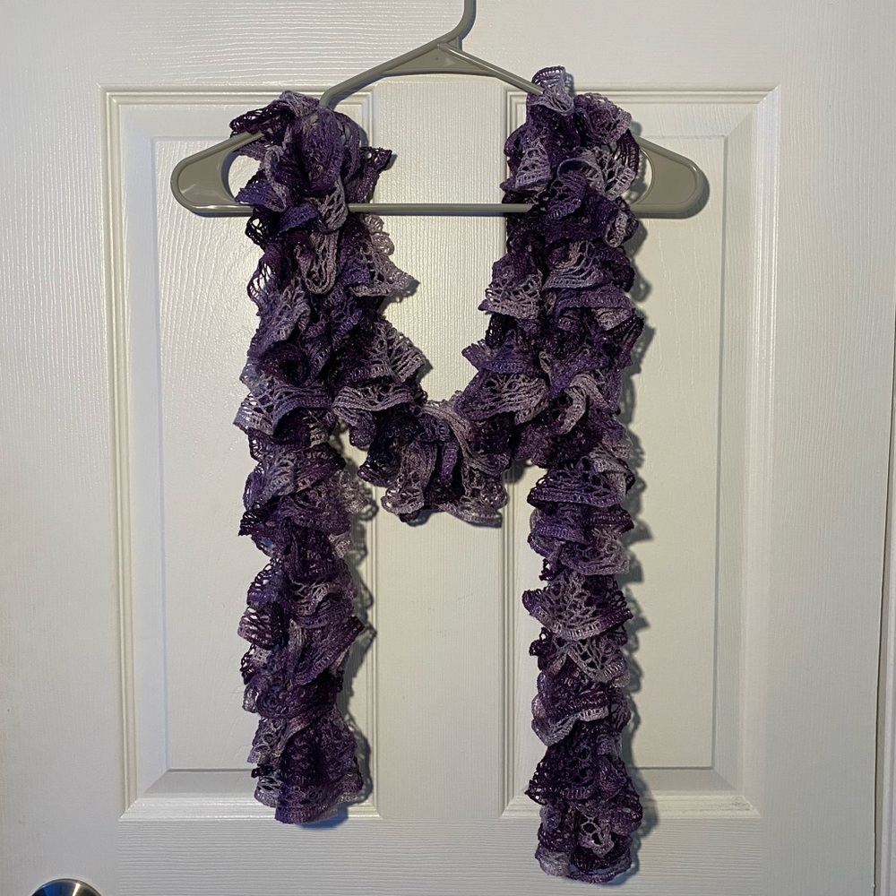 Purple Ruffle Crochet Scarf